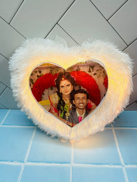 Customised Led Photo Pillow Cushion for Couples/Kids/Friends/Parents with Your Photo and Fiber Filler with Battery, Size- 16by16 inch (Pack of 1), White