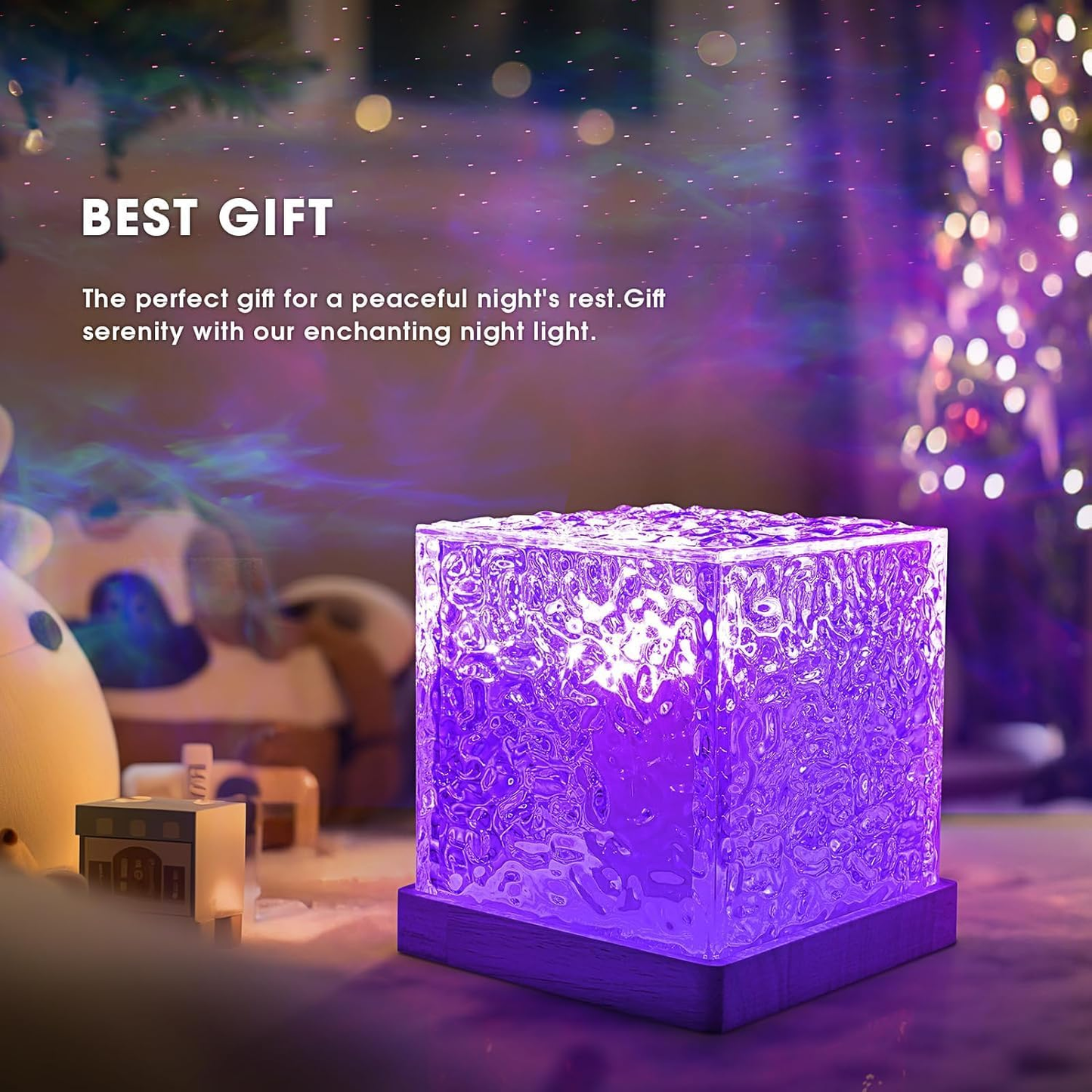 Acrylic Romantic Ocean Wave Night Light Projector Lamp, 3D Water Wave Effect, LED Projection Lamp for Bedroom, Living Room, Home Decor, Remote Control, Blue
