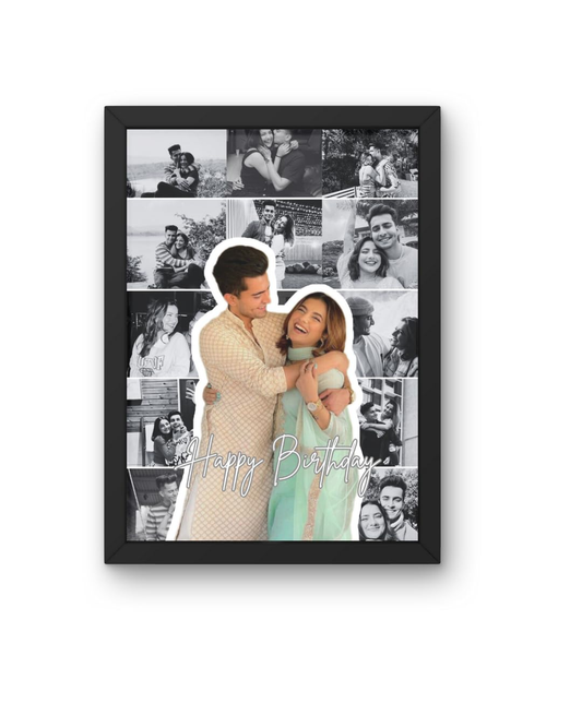 Customised Photo Collage Frame | 10 Photo Upload |Black Border Wall Mount Frame | Personalized Gift for Birthday, Anniversary, Wedding & Family