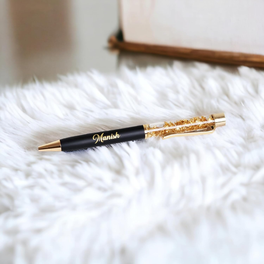 Personalized Pen with Name Engraved I Metal Classy Customized Roller Ball Pens I Comfortable to Hold & Write I Gift for Men & Women Birthday Corporate Gifting (Gold Flake)