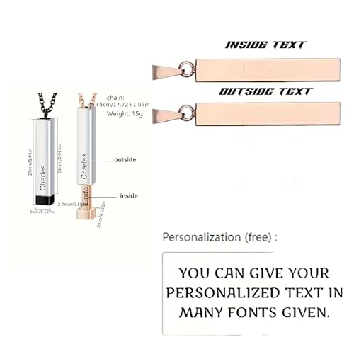 Personalized Hidden Pendant Necklace for Boys and Girls Stainless Steel Anti Tarnish Bar Locket Custom Name Chain Jewelry Gift for Birthday Valentine Anniversary