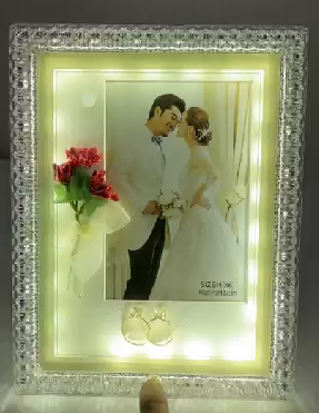 Square White LED Wedding Photo Frame | Elegant Crystal Design With Glowing White Lights | Couple Picture Frame | Romantic Gift For Wedding, Anniversary, Valentine’s Day & Home Decoration