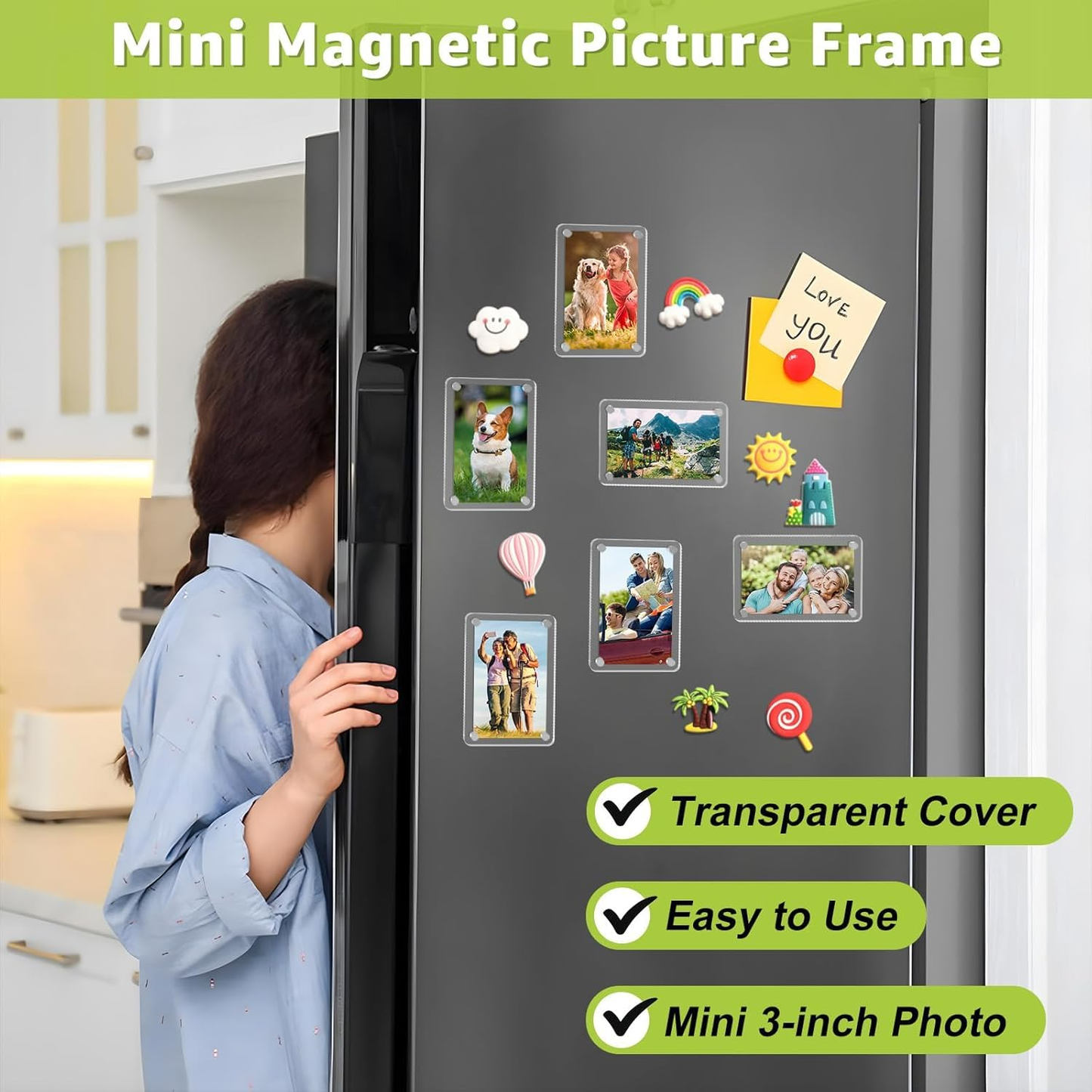 Acrylic Magnetic Picture Photo Frames | Vertical Strip Magnetic Fridge Photo Frame for 3 Photos, Slim 17x4.7 cm | Photo Booth Frame | Personaliseable Gift