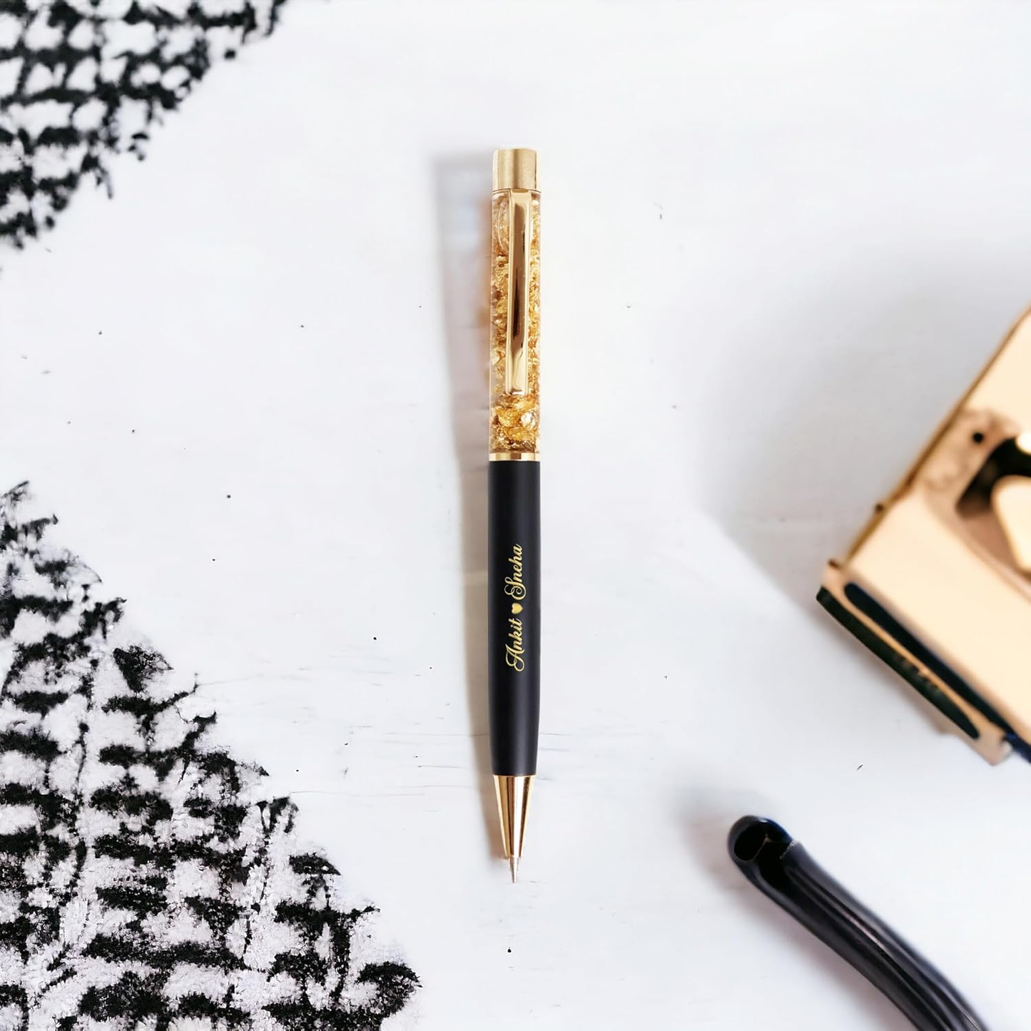 Personalized Pen with Name Engraved I Metal Classy Customized Roller Ball Pens I Comfortable to Hold & Write I Gift for Men & Women Birthday Corporate Gifting (Gold Flake)