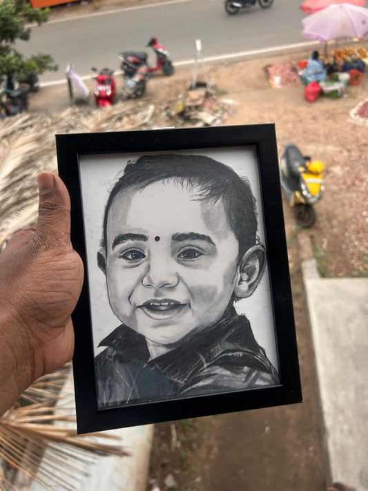 Pencil Sketch Drawing Photo Frame Gift For Anniversary | Birthday | Wife | Husband | Sister | Brother | Gift For All Occasions (A4, Black, Wall Mount)