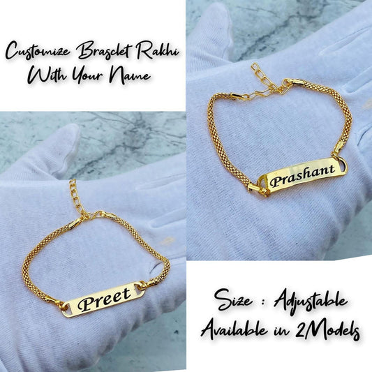 Personalized Rakhi, Kids Name Bracelet, Customized Name Bracelets with Gold Plated Charms, for Boys and Girls