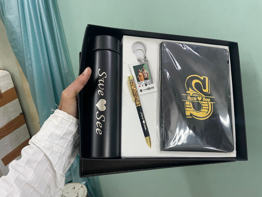 Your Name Customized Personalized 4 In 1 Engraved Steel Bottle 500 milliliter With diary , Pen and acrylic photo keychain For Office - School, Gifts