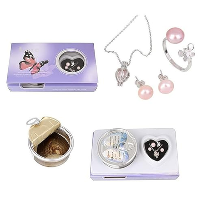 White Pearl Pendant Necklace with Two Earrings One FingerRing Love Pearl-Wish Comes True Valentine Gifts for Girlfriend, Wife, fiancée