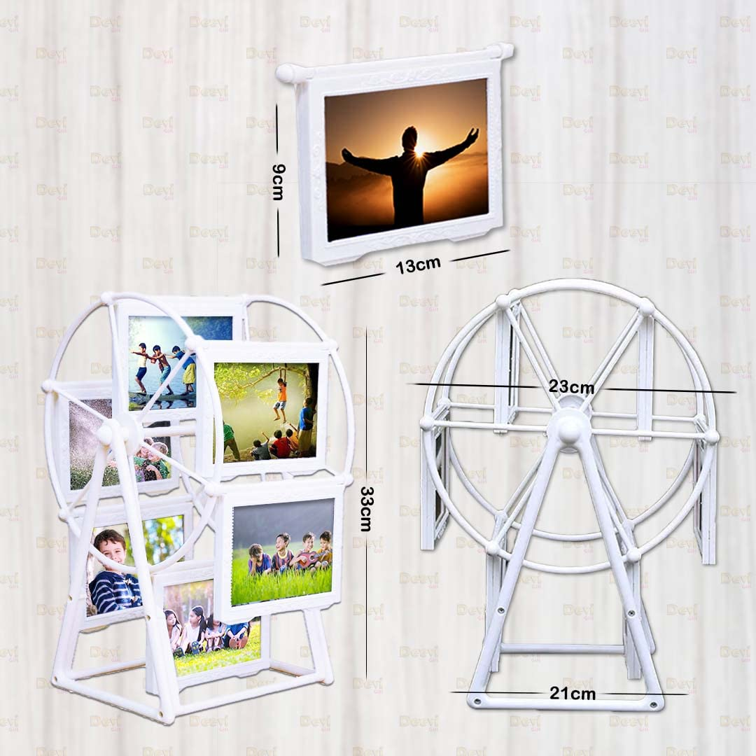 Customizable Double-Sided Photo Ferry Wheel Frame – Personalized Table Décor for Birthday Gift and Home, Holds 12 Photos (6x6 Front & Back) in White