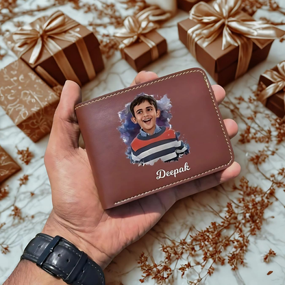 Personalized Name & Photo Leather Mens Wallet | Gifts for Men Husband Boyfriend Staff Employees Clients Colleagues Friend (Photo Wallet)