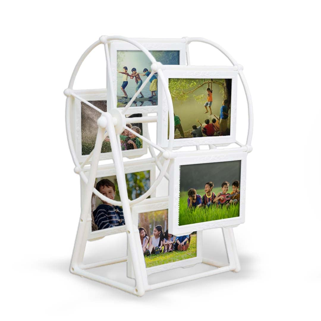 Customizable Double-Sided Photo Ferry Wheel Frame – Personalized Table Décor for Birthday Gift and Home, Holds 12 Photos (6x6 Front & Back) in White