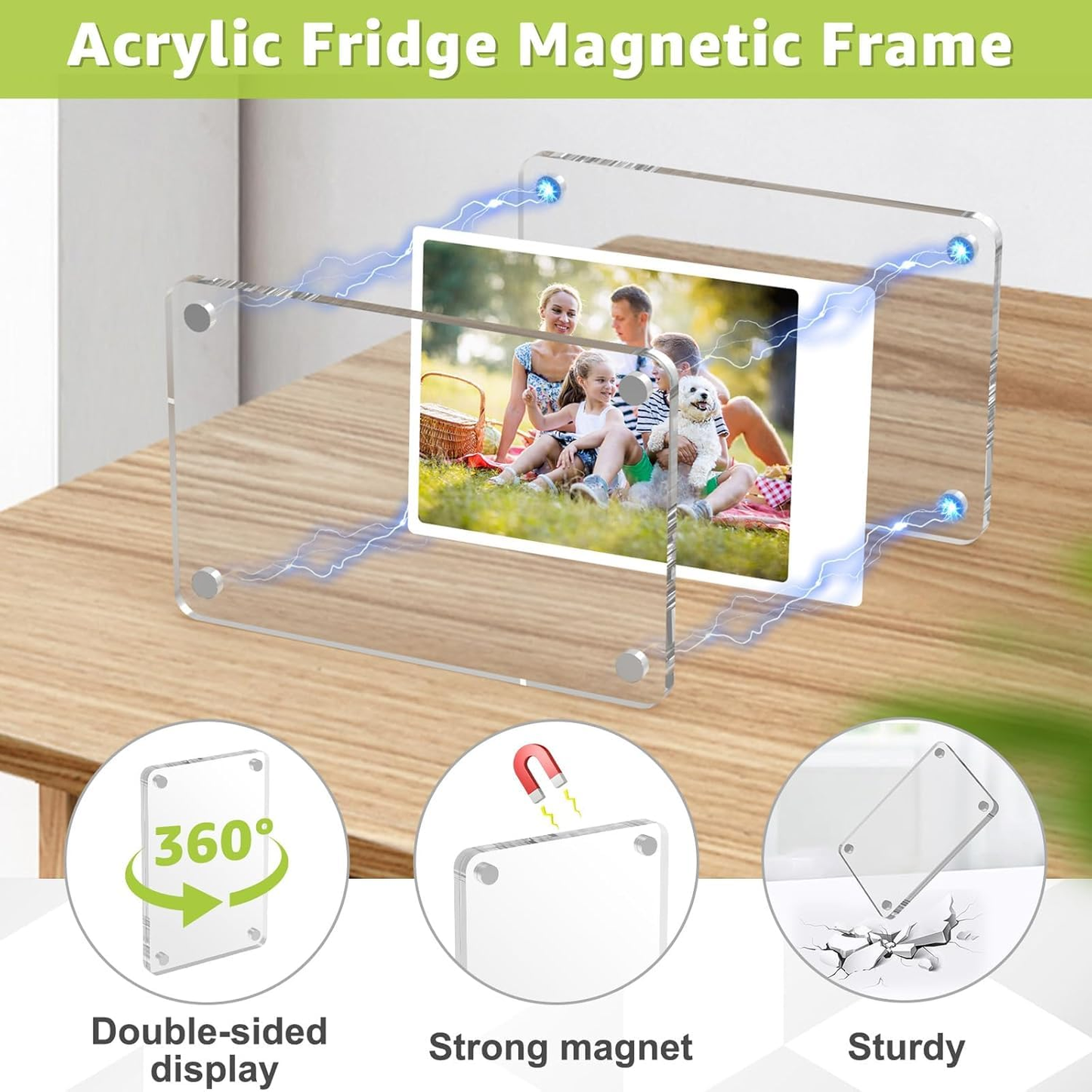 Acrylic Fridge Magentic Photo Frame – Double-Sided Display | 2.5x3.5 inch Clear Picture Frame, Personalize & Swap Photos