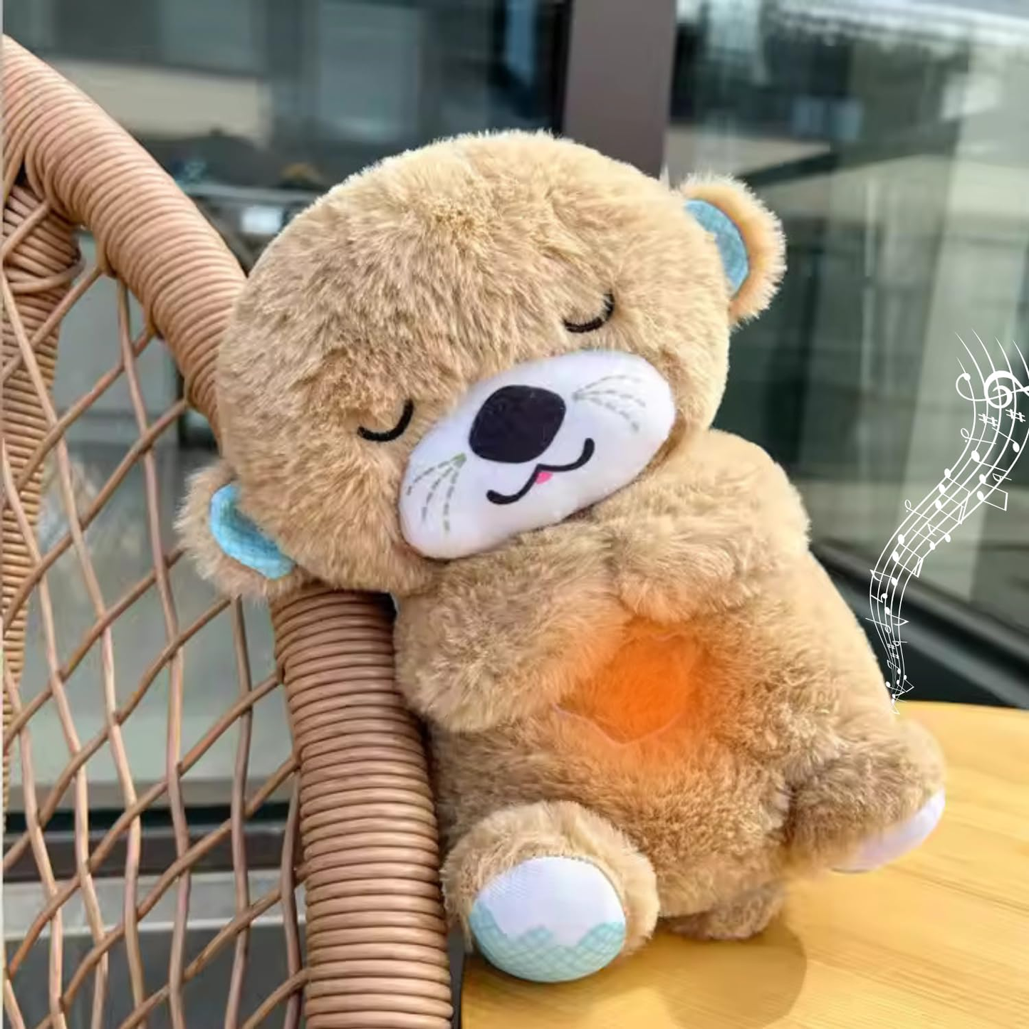 Breathing Teddy Bear with Light Otter Glowing Music for Baby Sensory Sleep Lights Rhythmic Simulation Plush for Babies Kids Soothing Sound and Decor Item Specially for Gift