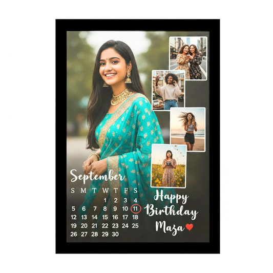 Customizable Birthday Photo Collage Frame, Black Background with Calendar, Customized/Personalized Happy Birthday With Names Customised Photo For Couple, Parents,Friend