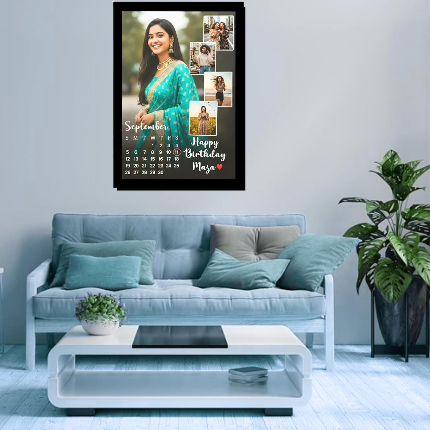 Customizable Birthday Photo Collage Frame, Black Background with Calendar, Customized/Personalized Happy Birthday With Names Customised Photo For Couple, Parents,Friend