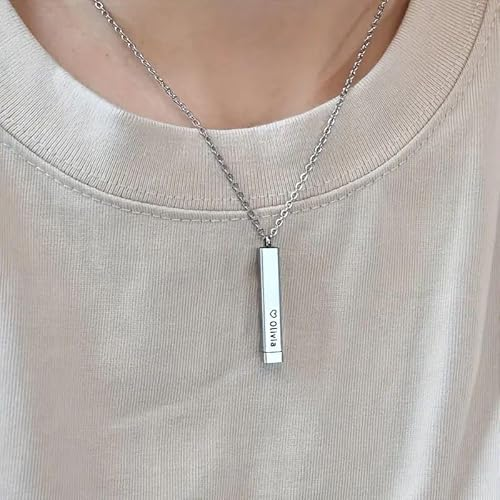 Personalized Hidden Pendant Necklace for Boys and Girls Stainless Steel Anti Tarnish Bar Locket Custom Name Chain Jewelry Gift for Birthday Valentine Anniversary