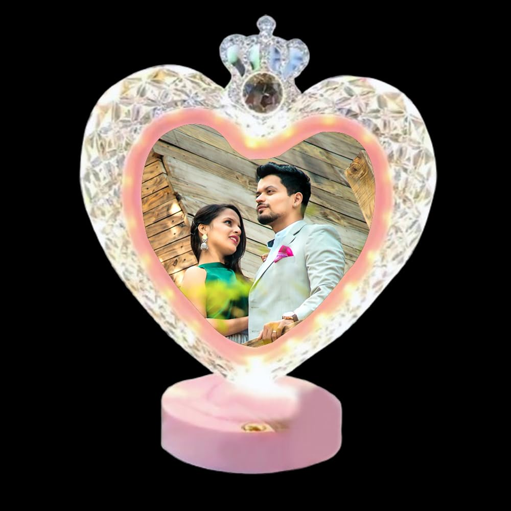 Customized LED Heart Shape table top Frame with Touch Button !Best Gifts for Anniversary, Couple, Birthday, Valentine, Wedding ! Pack of 1