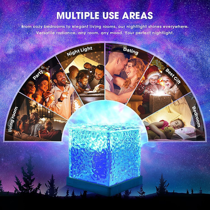 Acrylic Romantic Ocean Wave Night Light Projector Lamp, 3D Water Wave Effect, LED Projection Lamp for Bedroom, Living Room, Home Decor, Remote Control, Blue