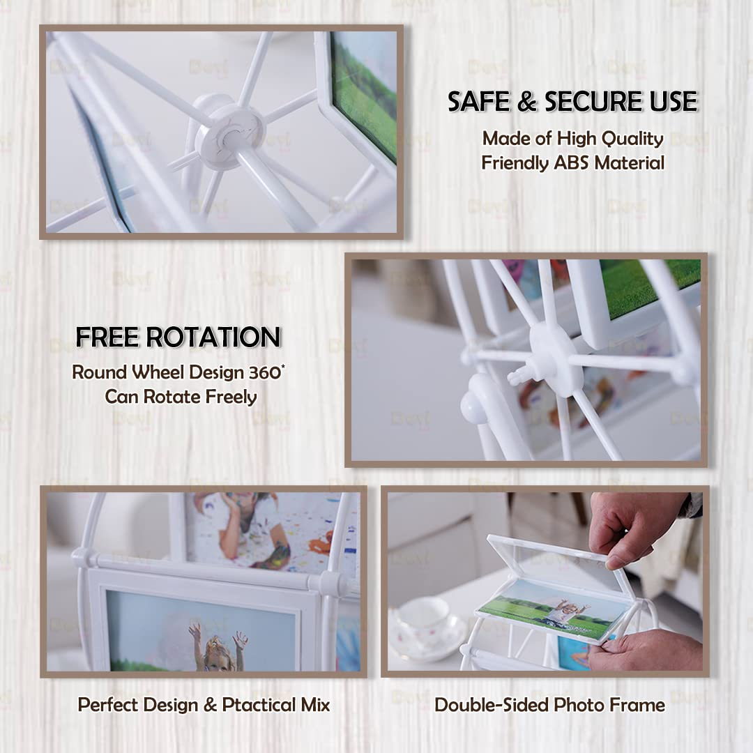 Customizable Double-Sided Photo Ferry Wheel Frame – Personalized Table Décor for Birthday Gift and Home, Holds 12 Photos (6x6 Front & Back) in White