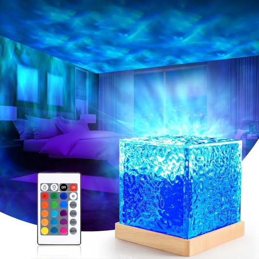 Acrylic Romantic Ocean Wave Night Light Projector Lamp, 3D Water Wave Effect, LED Projection Lamp for Bedroom, Living Room, Home Decor, Remote Control, Blue