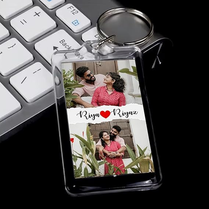 Customised Paper Effect Acrylic Photo Keychain Both Side Personalized Keychain Anniversary Gift For Couple Special,Birthday Gift Bike Keychain (Rectangle)