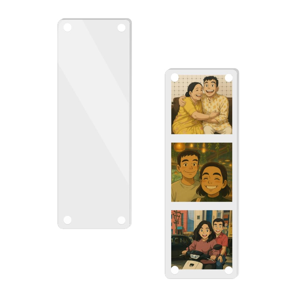 Acrylic Magnetic Picture Photo Frames | Vertical Strip Magnetic Fridge Photo Frame for 3 Photos, Slim 17x4.7 cm | Photo Booth Frame | Personaliseable Gift