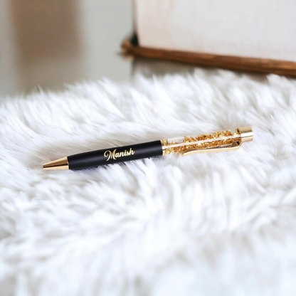 Personalized Pen with Name Engraved I Metal Classy Customized Roller Ball Pens I Comfortable to Hold & Write I Gift for Men & Women Birthday Corporate Gifting (Gold Flake)
