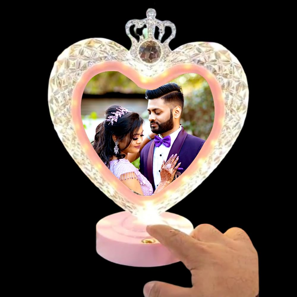 Customized LED Heart Shape table top Frame with Touch Button !Best Gifts for Anniversary, Couple, Birthday, Valentine, Wedding ! Pack of 1