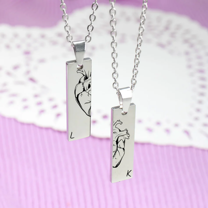 Couples' Heart Necklace - Stainless Steel with Personalized Initials (Pack of 2)