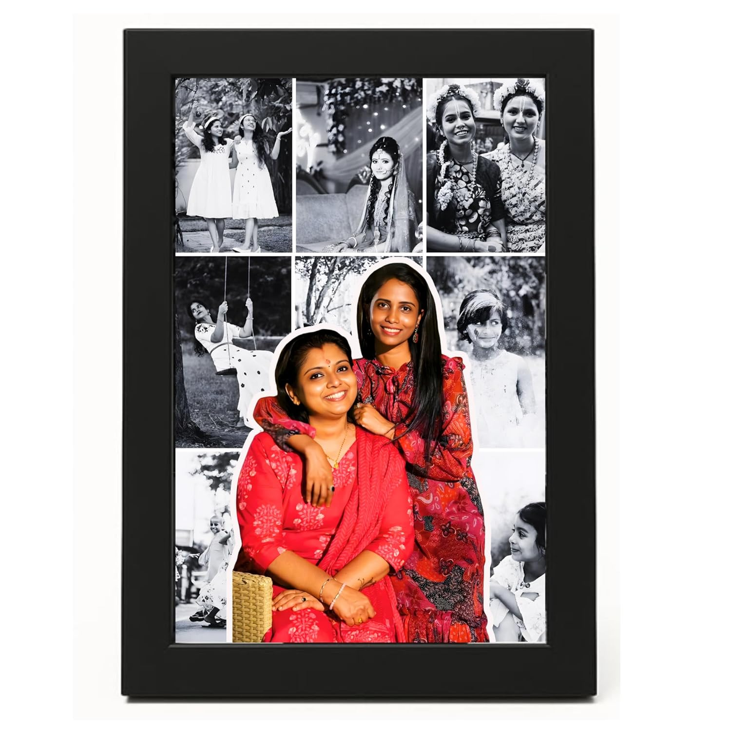 Customised Photo Collage Frame | 10 Photo Upload |Black Border Wall Mount Frame | Personalized Gift for Birthday, Anniversary, Wedding & Family