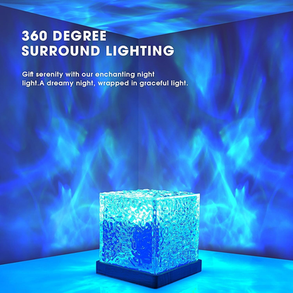 Acrylic Romantic Ocean Wave Night Light Projector Lamp, 3D Water Wave Effect, LED Projection Lamp for Bedroom, Living Room, Home Decor, Remote Control, Blue