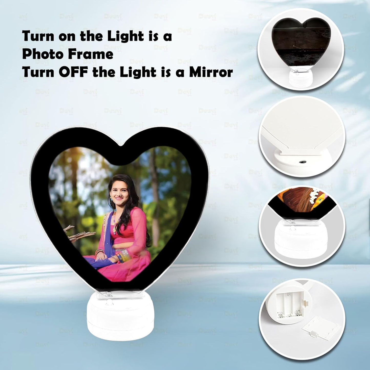Heart Shaped LED Magic Mirror Photo Frame, 2-in-1 Vanity Mirror & Digital Picture Display, LED Light-Up Personalized Picture Decor for Bedroom & Home (Pack of 1) (Magic Mirror)