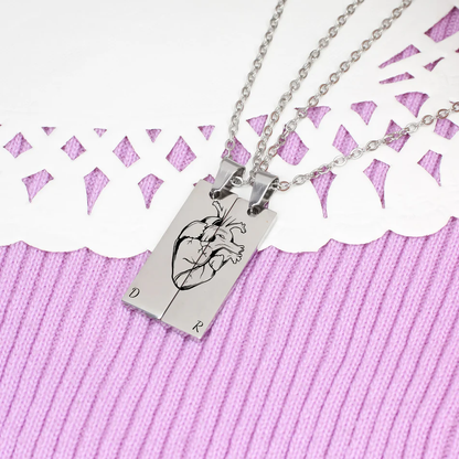 Couples' Heart Necklace - Stainless Steel with Personalized Initials (Pack of 2)