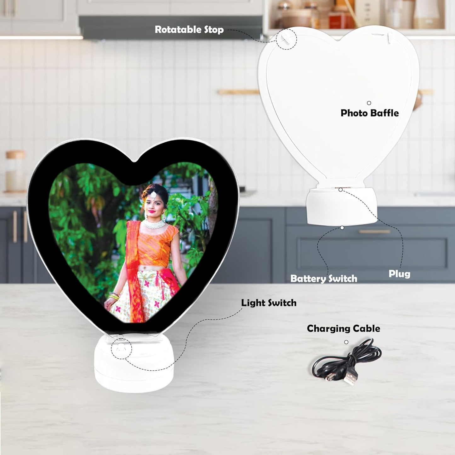 Heart Shaped LED Magic Mirror Photo Frame, 2-in-1 Vanity Mirror & Digital Picture Display, LED Light-Up Personalized Picture Decor for Bedroom & Home (Pack of 1) (Magic Mirror)