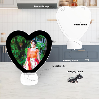 Heart Shaped LED Magic Mirror Photo Frame, 2-in-1 Vanity Mirror & Digital Picture Display, LED Light-Up Personalized Picture Decor for Bedroom & Home (Pack of 1) (Magic Mirror)