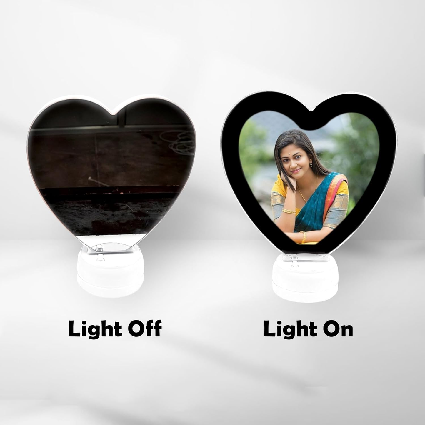 Heart Shaped LED Magic Mirror Photo Frame, 2-in-1 Vanity Mirror & Digital Picture Display, LED Light-Up Personalized Picture Decor for Bedroom & Home (Pack of 1) (Magic Mirror)