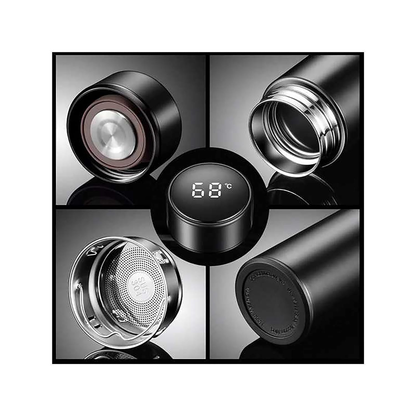 Customized Stainless Steel Bottle with LED Temperature Display, Double Wall Vacuum Flask, 500 ML Black