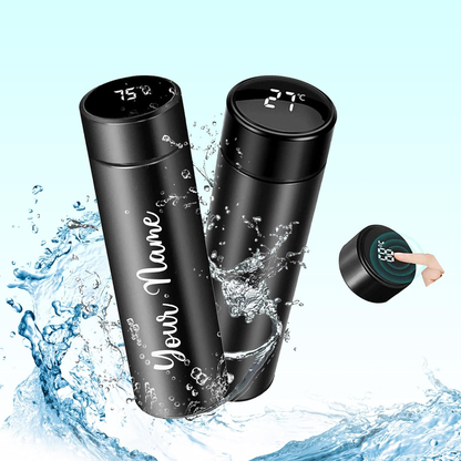 Customized Stainless Steel Bottle with LED Temperature Display, Double Wall Vacuum Flask, 500 ML Black