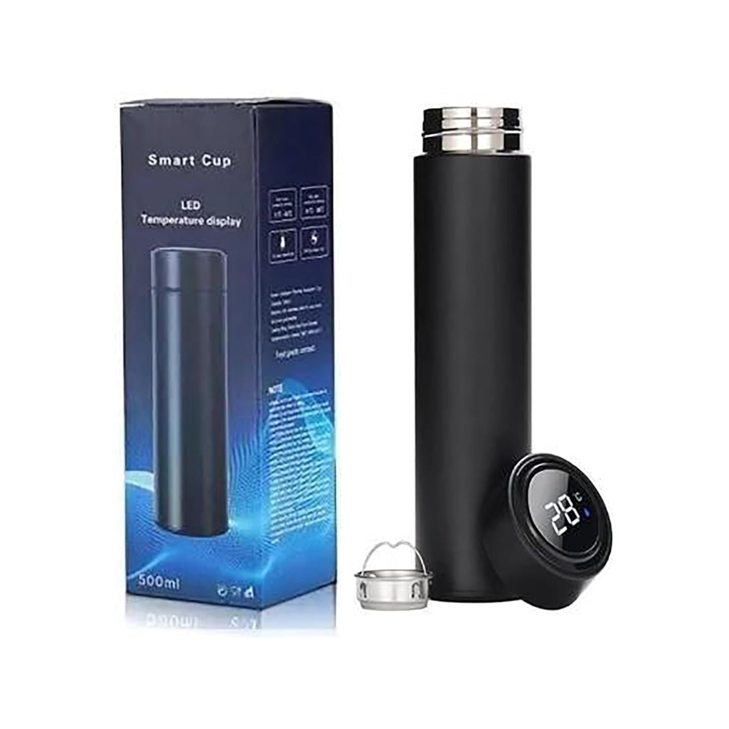 Customized Stainless Steel Bottle with LED Temperature Display, Double Wall Vacuum Flask, 500 ML Black