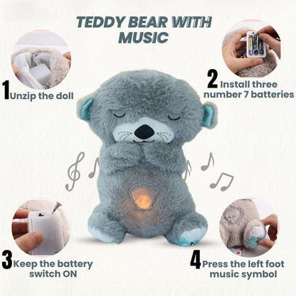 Breathing Teddy Bear with Light Otter Glowing Music for Baby Sensory Sleep Lights Rhythmic Simulation Plush for Babies Kids Soothing Sound and Decor Item Specially for Gift
