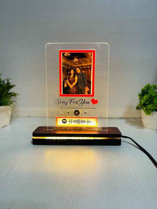Personalized Spotify Plaque Rectangular Photo Frame With Light & Remote Gifts With Scannable Song Code & Photo 5X7 Inches(Clear Plexiglass Tabletop)
