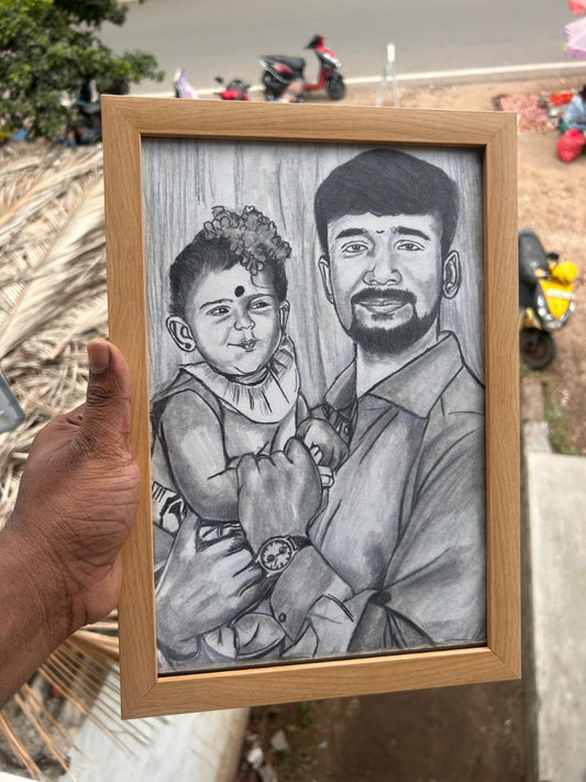 Pencil Sketch Drawing Photo Frame Gift For Anniversary | Birthday | Wife | Husband | Sister | Brother | Gift For All Occasions (A4, Black, Wall Mount)